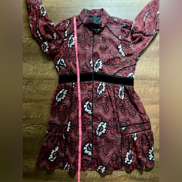 TED BAKER red dress Coriey Ladder Trim Insert High Neck mini size 5 (L 12-14) - Picture 13 of 16